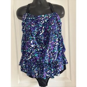 Elizabeth Stewart Swim Suit One Piece Women's Sz 24W Blue, Purple, Teal, Black